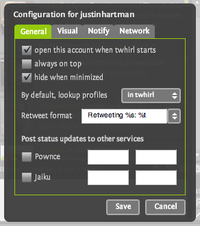 Twhirl Settings Screen
